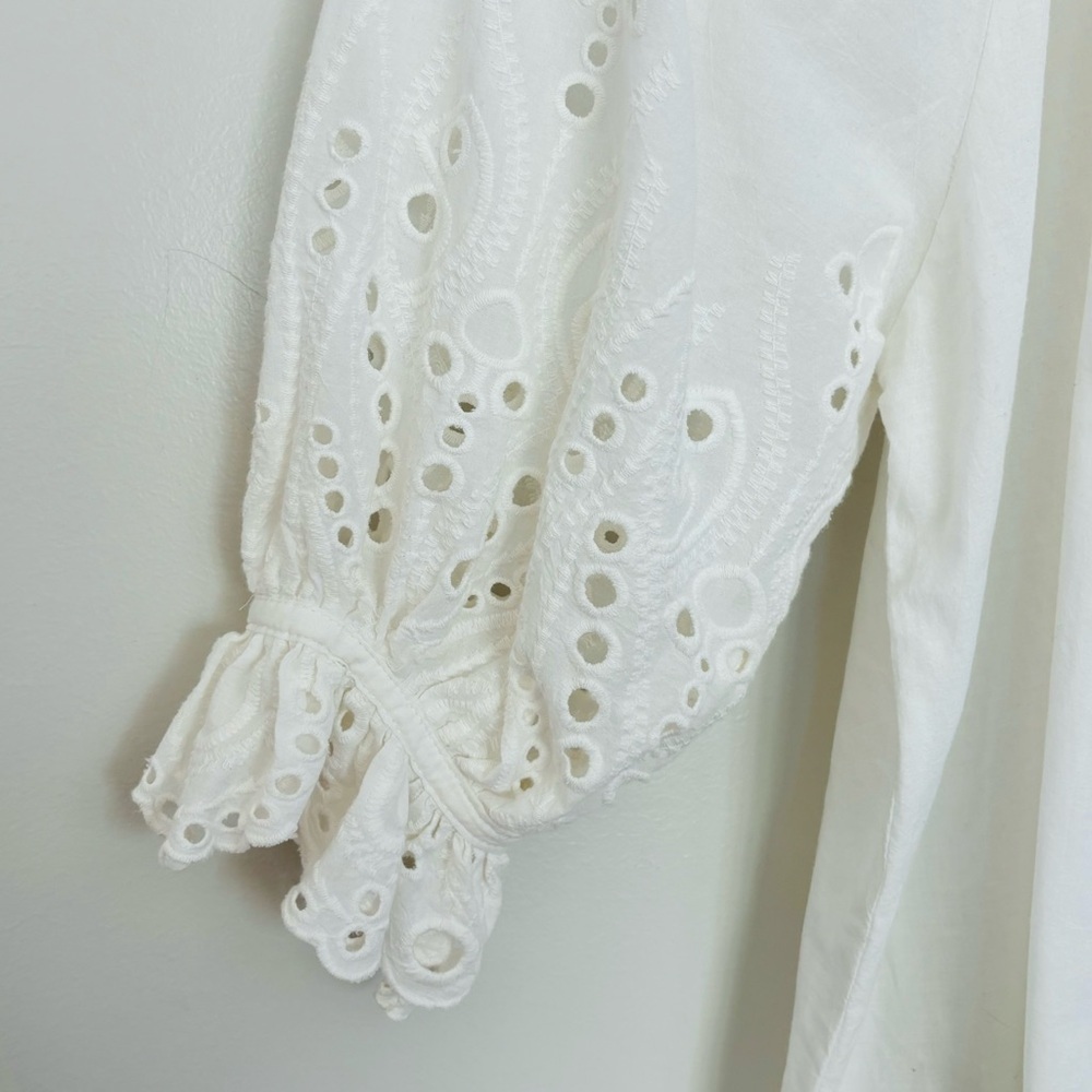 Natalie Martin White Eyelet Embroidered Dress Button Front XS - Picture 7 of 13